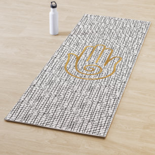 Tapis De Yoga Symbole de main d'or Hamsa sur le Motif noir
