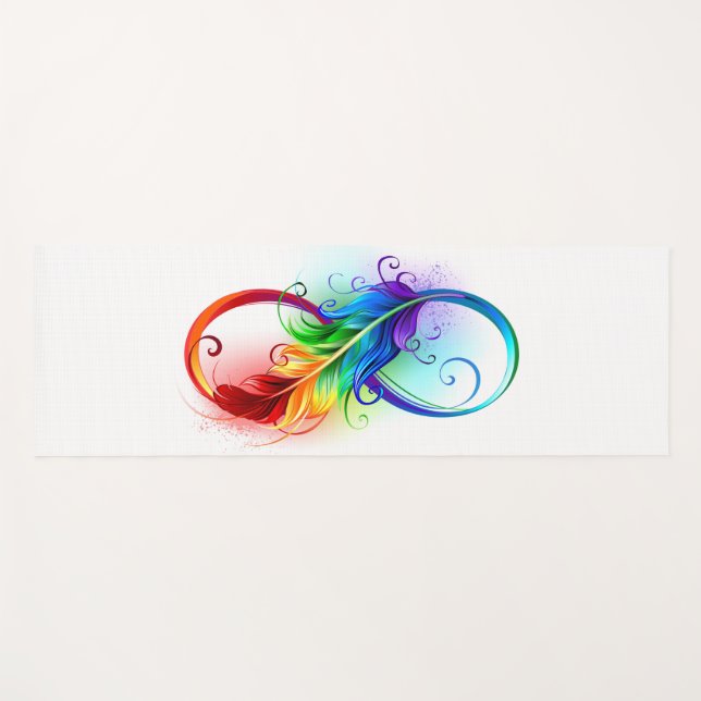 Tapis De Yoga Symbole d'infini avec plume arc-en-ciel (Devant (Horizontal))