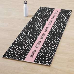 Tapis De Yoga Tache noire et blanche avec bande rose personnalis