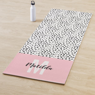 Tapis De Yoga Tache noire et blanche avec bande rose personnalis