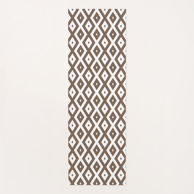 Tapis De Yoga Taupe brown and white diamond pattern (Devant)