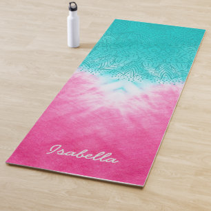 Tapis De Yoga Teinture à carreaux rose et bleu avec Mandala Sway