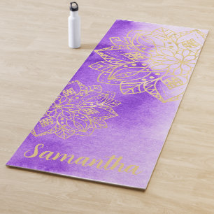 Tapis De Yoga Teinture à tarte violet avec Mandalas d'or Nom per