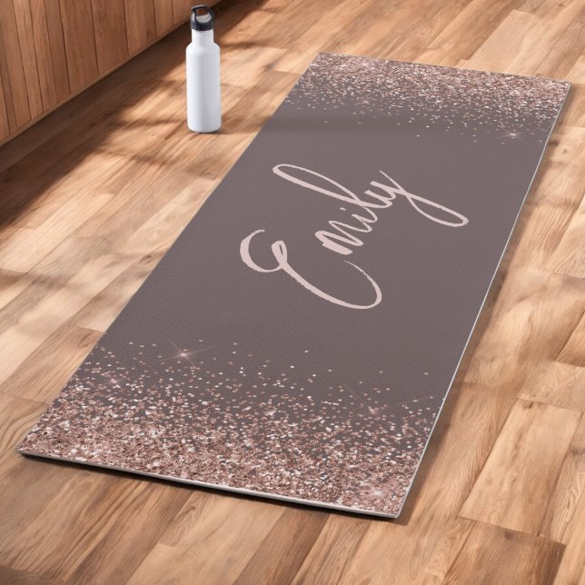 Tapis De Yoga Terre cuite Rose Gold - Blush Rose Pailleté Monogr (Créateur téléchargé)