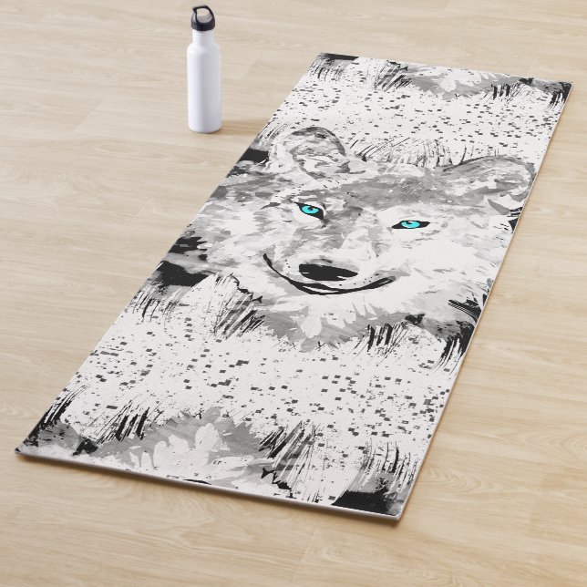 Tapis De Yoga Tête de loup Yoga Mat | Dessin de loup gris (En situation)