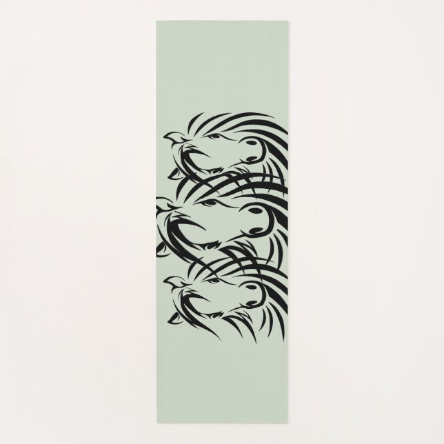 Tapis De Yoga Têtes de cheval noir sur fond vert (Devant)