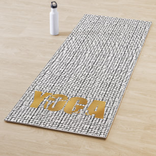 Tapis De Yoga Texte YOGA en or avec Silhouette sur Motif noir