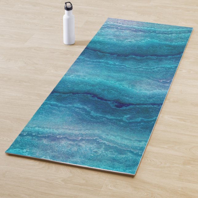 Tapis De Yoga Texture de l'Agate Vert de la Mer Bleue (En situation)