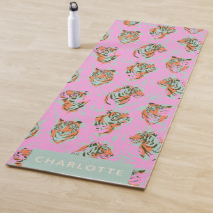 Tapis De Yoga Tigre Rose Tendance Jungle Rétro Nom Personnalisé