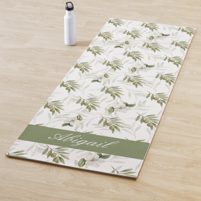 Tapis De Yoga Timeless Sage Olive Watercolor Name  (En situation)