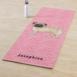 Tapis De Yoga Tirelire Pug Chien Mignon Et Coeurs Roses Avec Nom
