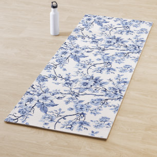 Tapis De Yoga Toile Florale Bleue Vintage de Style Country Franç