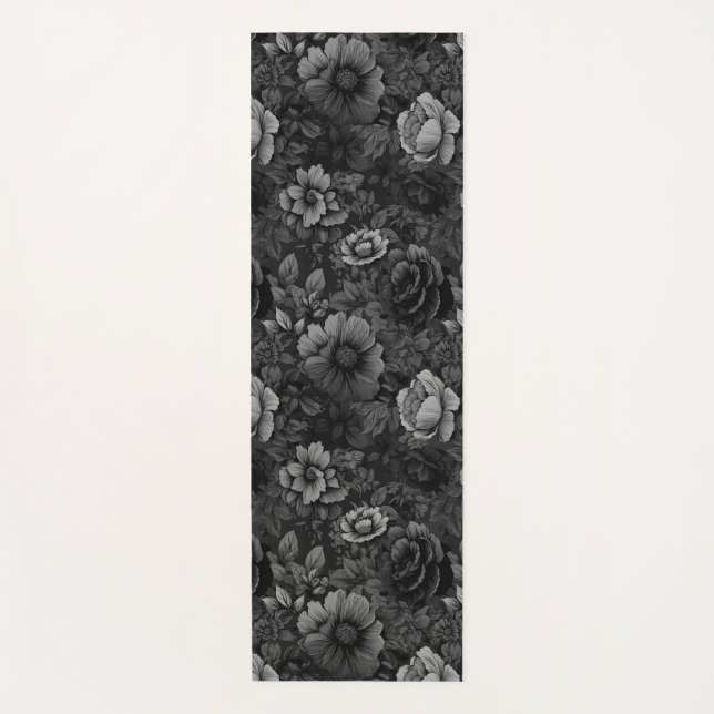 Tapis De Yoga Tons de gris floral (Devant)