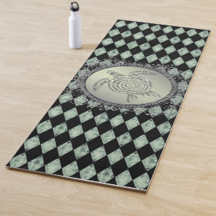 Tapis De Yoga Tortue de mer verte et argentée