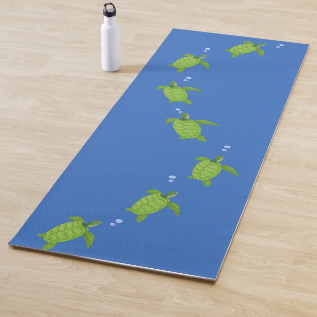 Tapis De Yoga Tortues de mer vertes sur bleu océanique (En situation)