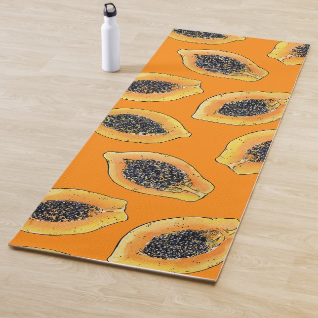 Tapis De Yoga Tranches de Papaya sur orange (En situation)