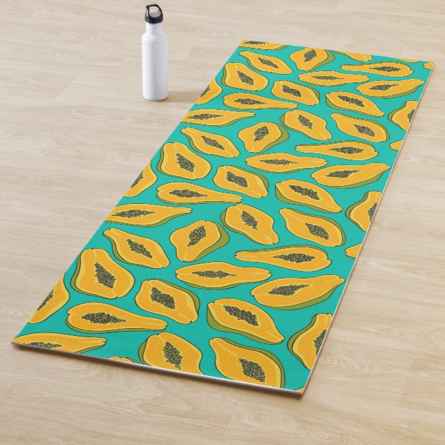 Tapis De Yoga Tranches de papaye turquoise (En situation)