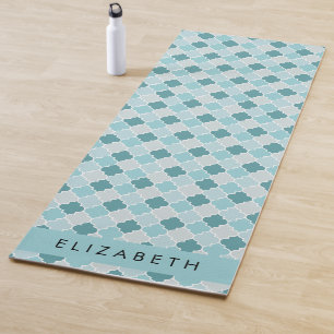 Tapis De Yoga Trellis Bleu Marocain, Quatrefoil, Votre Nom