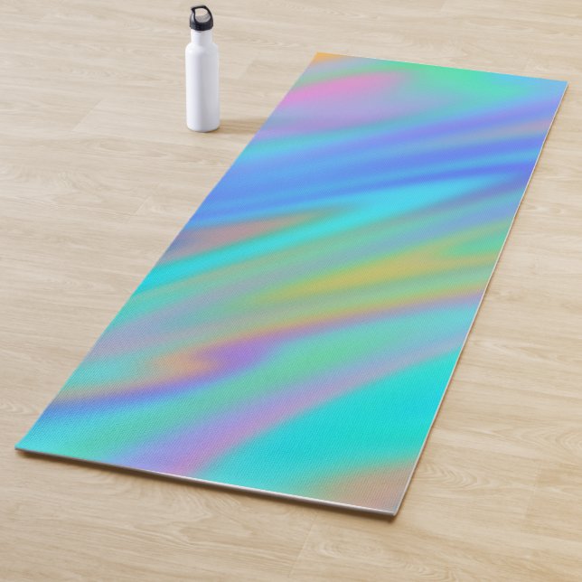 Tapis De Yoga Trendy luxe vert bleu violet faux holographique (En situation)