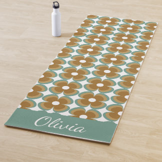 Tapis De Yoga Trendy Teal Caramel Retro Groovy Flowers Seamless