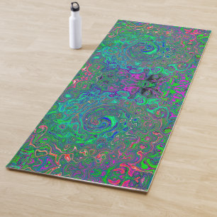 Tapis De Yoga Trippy Chartreuse et Blue Retro Liquid Swirl