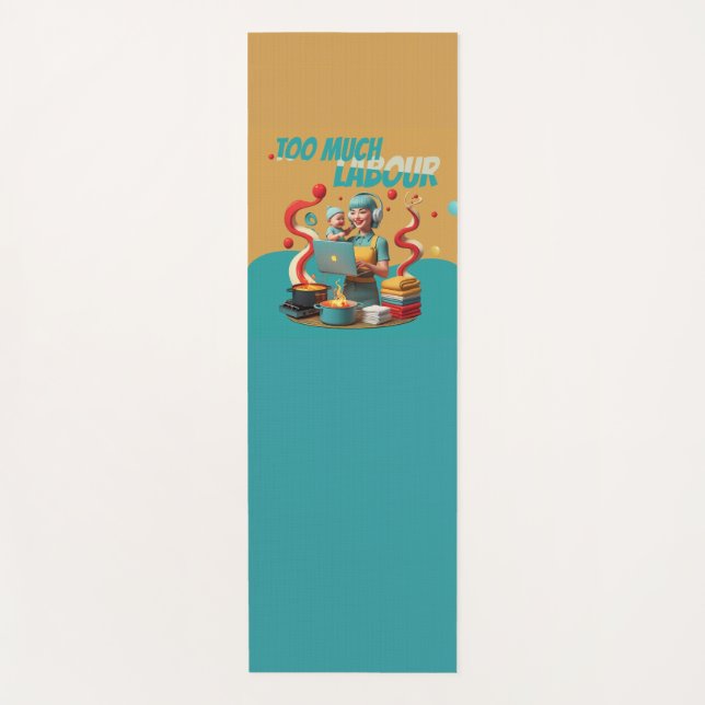 Tapis De Yoga Trop de travail - Art satirique féministe rétro (Devant)