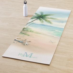 Tapis De Yoga Tropical Beach Sand Starfish Palm Nom Monogramme