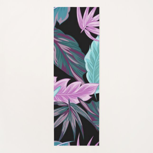 Tapis De Yoga Tropical Purple & Teal Botanical Leaves  (Devant)
