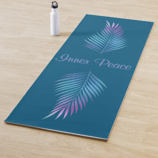 Tapis De Yoga Tropical Turquoise Iridescente Fronds de palme