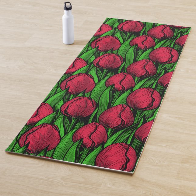 Tapis De Yoga Tulipes rouges (En situation)
