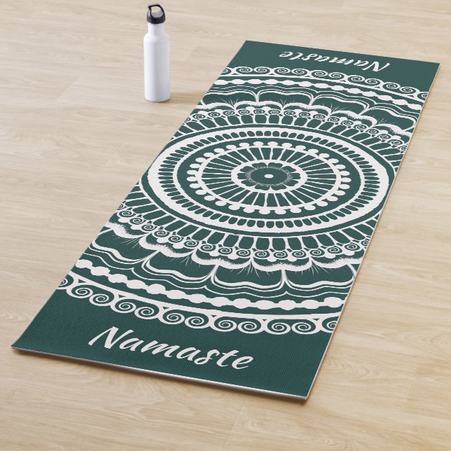 Tapis De Yoga Turquoise blanc et foncé Mehndi Henna Mandala (En situation)