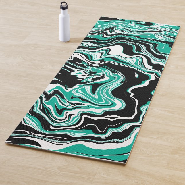 Tapis De Yoga Turquoise, noir et blanc Fluid Art (En situation)