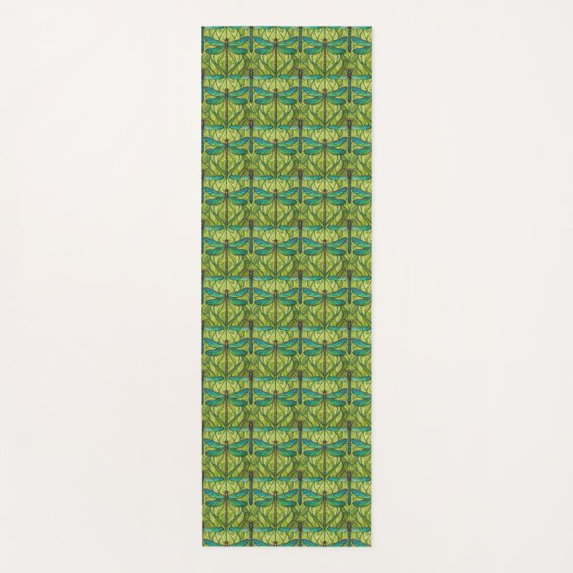 Tapis De Yoga Two views of a green and yellow patterned tile  (Devant)