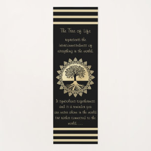 Tapis De Yoga Typographie Arbre de vie Noir et Tan