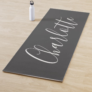 Tapis De Yoga Typographie de nom de script minimaliste Noir et B