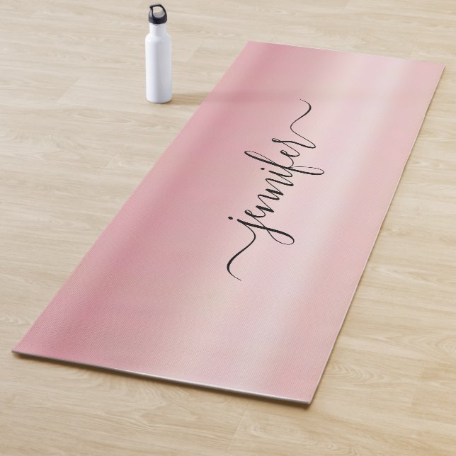 Tapis De Yoga Typography Script Name Elegant Rose Gold Fitness (En situation)