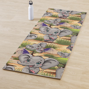 Tapis De Yoga Un bébé éléphant qui sonne heureux dans la savane
