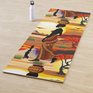Tapis De Yoga Une belle femme africaine Silhouette sur les solei