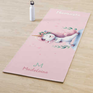 Tapis De Yoga Unicorne Namaste Yoga Cute Funny Pink Nom Monogram