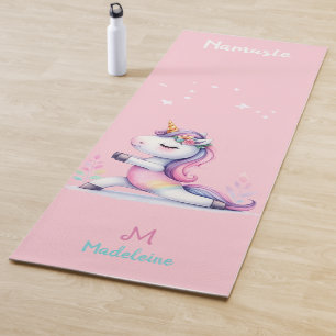 Tapis De Yoga Unicorne Rainbow Yoga Pose mignon Nom rose Monogra