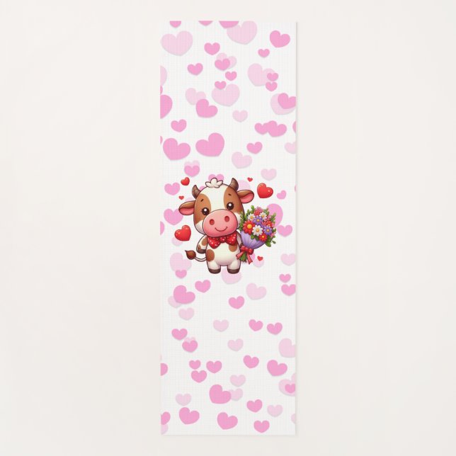 Tapis De Yoga Vache mignonne de la Saint-Valentin (Devant)
