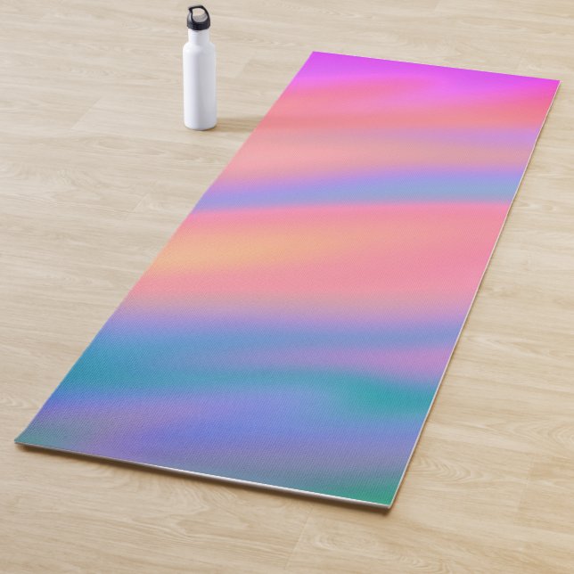 Tapis De Yoga Vagues abstraites roses bleues vertes tendance uni (En situation)