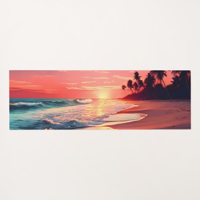 Tapis De Yoga Vagues et Sable Plage Tropicale (Dos (Horizontal))