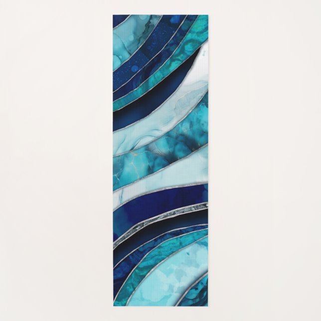Tapis De Yoga Vagues - Mixte Media Blue Abstrait (Devant)