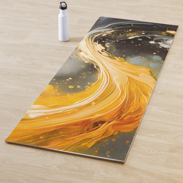 Tapis De Yoga Vagues modernes en marbre abstrait doré (En situation)