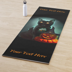 Tapis De Yoga Vampire Chat et Assistant Citrouille Halloween Sur