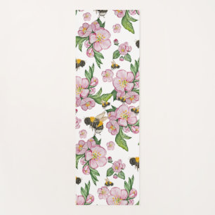 Tapis De Yoga Verger de pommiers en fleurs avec abeilles aquarel