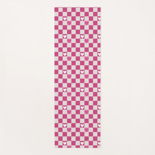 Tapis De Yoga Vérificateurs et coeurs roses (Devant)
