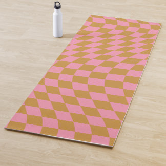 Tapis De Yoga Vérifier Pink Mustard À damiers Motif Checkerboard