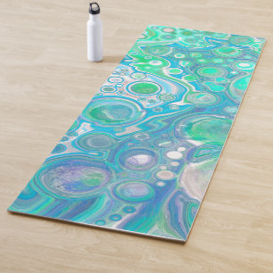 Tapis De Yoga Verre de mer Bleu et Marbre vert Fluide Art